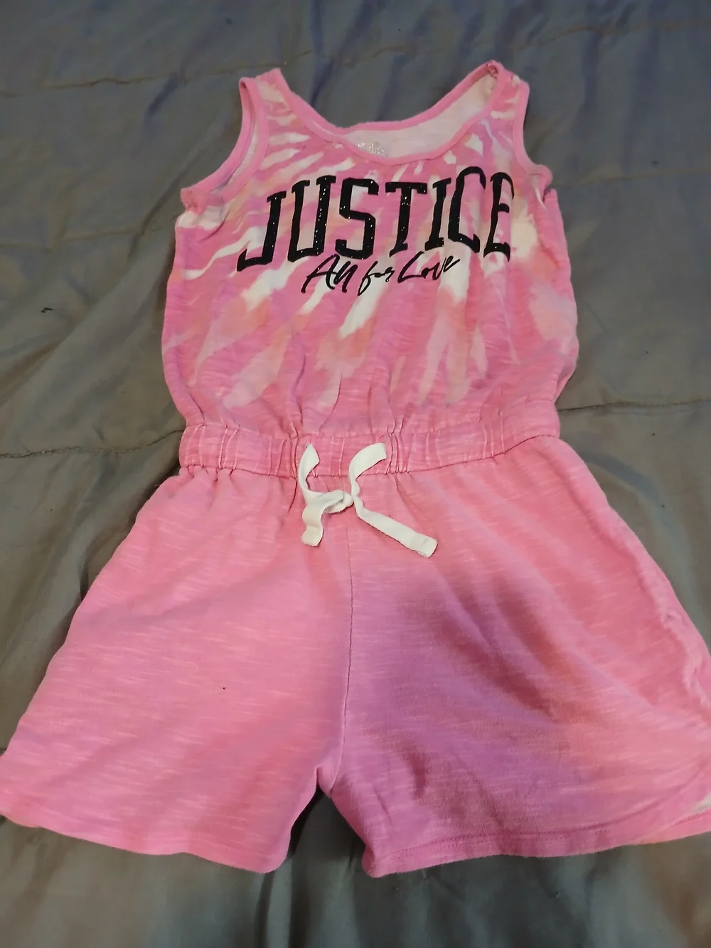 Justice Girls Pink Tie-Dye Sleeveless Romper with White Drawstring -S (6/7)
